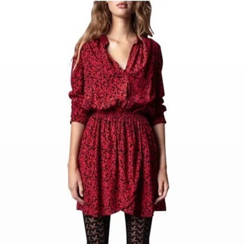 NWT Zadig & Voltaire Rinka Small Bico Flowers Dress Red Black XS